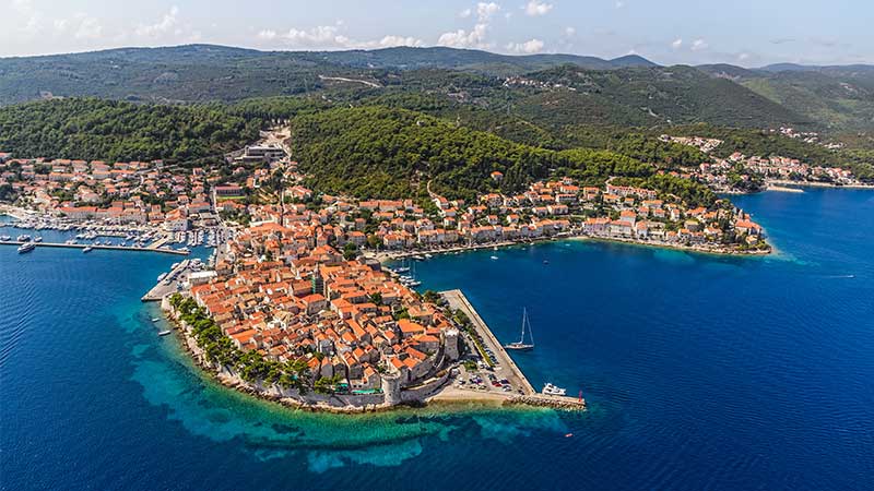 Sol och bad i Rovinj på Istrien, Kroatien